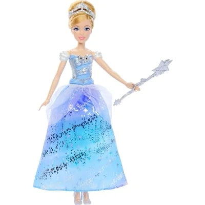 Abbildung von Mattel Disney Princess, Cinderella mit aufleuchtendem Kleid und Soundeffekten, aktiviert durch Zauberstab, im bezaubernden Ballkleid inspiriert vom Film, JBF94