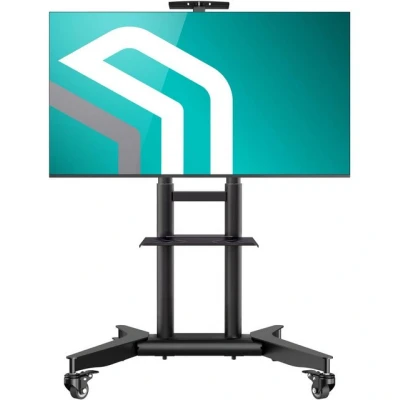 Abbildung von ONKRON TV Ständer rollbar für 32 75 Zoll TVs bis zu 60 kg, mobiler mit Rollen 200x200 600x400 VESA Standfuß Fernseher Rollwagen/Fernsehständer höhenverstellbar Schwarz TS1571 B