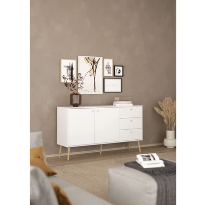 Abbildung von Home affaire Sideboard &quot;Bodo, Aufbewahrung, Schubladenschrank, Sideboard,&quot;, 2 Türen, 3 Schubladen, Beine und Griffe aus Massivholz, Breite 147 cm