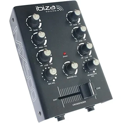 Abbildung von Ibiza MIX500 Kompakter 2 Kanal Mixer mit Line und Mikrofoneingängen sowie Kopfhörer , Aufnahme RCA Ausgängen Schwarz