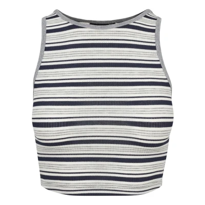 Abbildung von Urban Classics Ladies RIB Stripe Cropped TOP Top, Damen, Größe: XL, Navy/white/grey