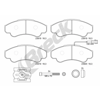 Abbildung von BRECK 23919 00 703 10 Bremsbelagsatz inkl. Verschleißwarnkontakt, mit integriertem Verschleißsensor Zubehör FIAT: Ducato II Kastenwagen