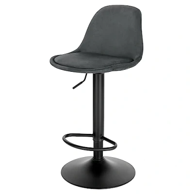 Abbildung von EUGAD Barhocker höhenverstellbar, Barstuhl, Drehhocker, ergonomischer Stuhl, Bistrohocker, Polsterhocker mit Samtbezug, Rückenlehne, Fußstütze, aus Metall, dunkelgrau, 1051BY 1