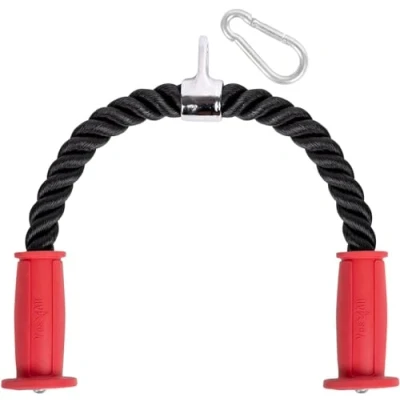 Abbildung von Yes4All Ergonomisches Trizepsseil 27 Zoll mit robusten Gummigriffen, verchromtes Karabiner/Trizeps Pushdown Seil für mehrere Anwendungen