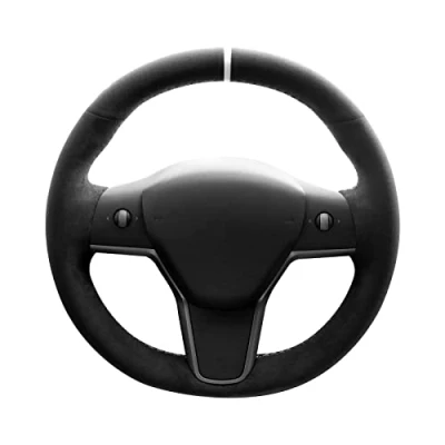 Abbildung von Alfanxi Alcantara Lenkradbezug für Tesla Model 3/Tesla Y (schwarzes + weiße Streifen)
