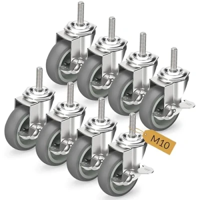 Abbildung von HOLKIE Lenkrollen 75mm (3 Zoll) mit Bremsen Möbelrollen Transportrollen, M10 x 1,5 30mm (Schaftdurchmesser 10mm, Schaftlänge 30mm) Schwerlastrollen Gummirollen 8er Set Rollen für Möbel Grau