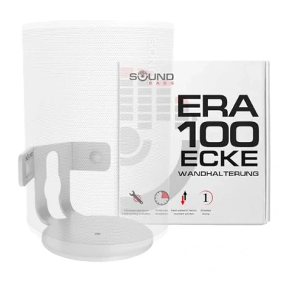 Abbildung von Sound bass ERA100 Eck Wandhalterung, flaches Profil, weiß, einzeln (1 Stück), komplett mit allem Montagematerial, kompatibel Sonos ERA 100 Lautsprecher