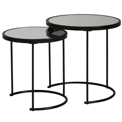 Abbildung von Wohnling Beistelltisch Design Rund Ø 50/42 cm 2 teilig Schwarz mit Spiegel