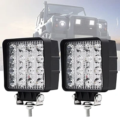 Abbildung von LED Arbeitsscheinwerfer,2pcs Scheinwerfer 12V 48W 4800LM strahler 6000K IP67 Spot &amp; Flood Quadrat Zusatzscheinwerfer Traktor Fernlicht für LKW J eep ATV UTV SUV KFZ 4x4 Gabelstaplerlicht