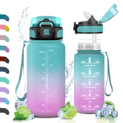 Abbildung von Vikaster Trinkflasche Sport, mit Strohhalm 0.5L, Wasserflasche Leak Proof, BPA Free, Sportflasche fürSchule, Camping, Yoga, Gym, Outdoors