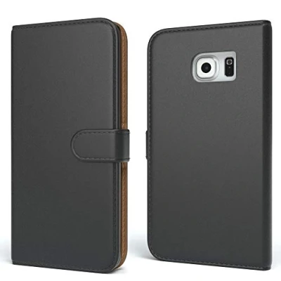 Abbildung von EAZY CASE Tasche kompatibel mit Samsung Galaxy S6 Edge Plus Schutzhülle Standfunktion Klaphülle Bookstyle, Handytasche Handyhülle Magnetverschluss und Kartenfach, Kunstleder, Schwarz