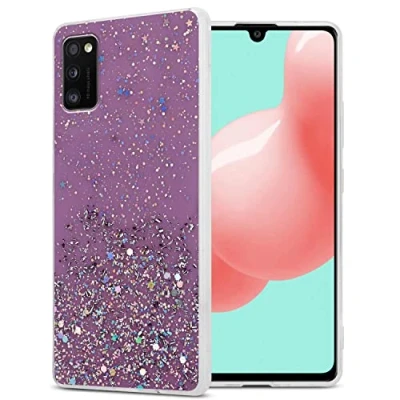Abbildung von Cadorabo Hülle kompatibel mit Samsung Galaxy A41 Rundumschutz TPU Silikon Case Mädchen Glitzer Strass Design Slim Kratzfest Weiche Gummi Bling Schutzhülle für in Lila