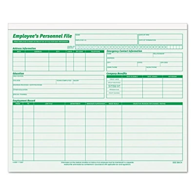 Abbildung von Tops Mitarbeiter Record Datei Ordner, gerader Schnitt, Index, grün Tinte, beidseitigen, 29,8 x 24,1 cm, 20 Ordner Pro Pack (top3287)