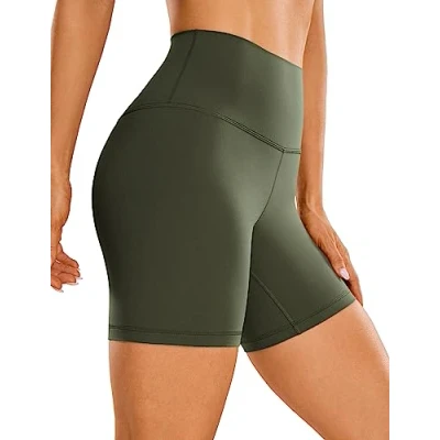 Abbildung von CRZ Yoga Womens Kurze Sporthose Laufshorts Sommer Radlerhose High Waist Fitness Shorts ButterLuxe 15cm Olivgrun 40