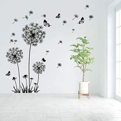Abbildung von Runtoo Wandtattoo Pusteblume Schmetterling Wandsticker Blume Wandaufkleber Kinderzimmer Wohnzimmer Schlafzimmer