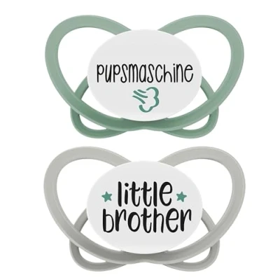 Abbildung von NIP Butterfly: Haut &amp; zahnfreundlicher Schnuller, flacher Sauger, weich flexibel, Scheibe extra leicht luftdurchlässig, BPA frei, nachhaltig, mit Box, 0 6 Monate, Pupsmaschine/Little brother