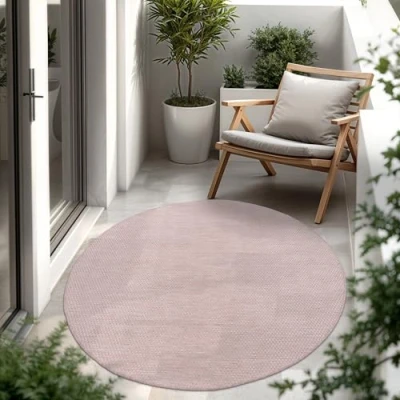 Abbildung von Paco Home Outdoor Teppich Wetterfest Wohnzimmer Balkon Küchenteppich Flachgewebe Sisaloptik Meliert Einfarbig, Grösse:200 cm Rund, Farbe:Taupe