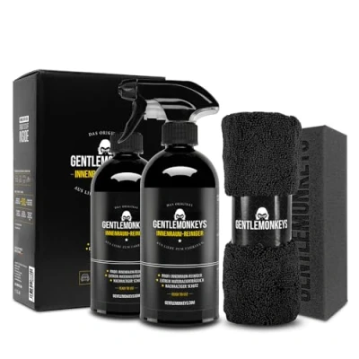Abbildung von GENTLEMONKEYS Auto Innenraumreiniger Set (500ml Reiniger + 500ml Refill Schwamm Microfasertuch) Für Textilien im Fahrzeuginnenraum Biologisch abbaubar Made in Germany