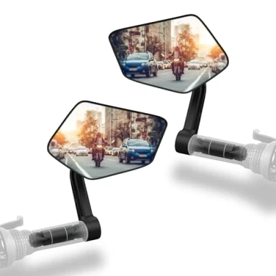Abbildung von Xcelenze Fahrradspiegel extra große Spiegelfläche schlagfestes Echtglas für Lenker ebike Rückspiegel Fahrrad Spiegel e bike Fahrradrückspiegel klappbar (links + rechts Lenkerende)
