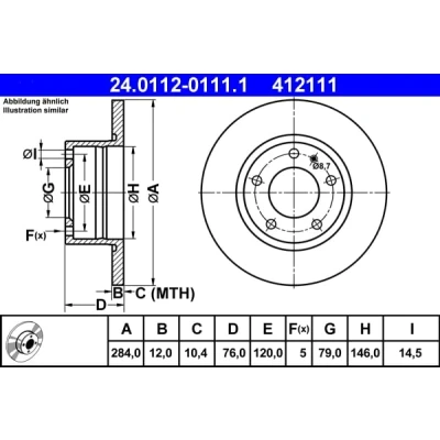 Abbildung von ATE 24.0112 0111.1 Bremsscheibe 284,0 12,0 5 120,0 voll BMW: Limousine