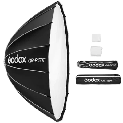 Abbildung von Godox QR P150T 150 cm/59 Zoll parabolische Tiefe Softbox, Schnellverschluss, Faltbare Softbox mit Standard Bowens Halterung und Diffusoren für Blitzgerät Speedlite Dauerlicht Fotografie Porträt
