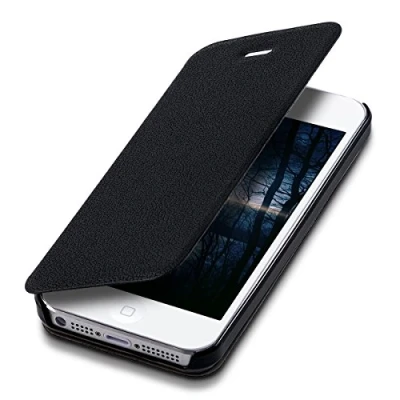 Abbildung von kwmobile Hülle kompatibel mit Apple iPhone SE (1.Gen 2016) / 5 5S Kunstleder Handy Schutzhülle Flip Cover Case Schwarz