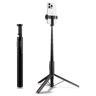 Abbildung von Spigen WonderSnap Automatischer Selfie Stick [Auto Open] Bluetooth mit Fernbedienung Kamera Stativ kompatibel iPhone, Samsung und Allen Smartphones Schwarz