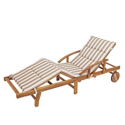 Abbildung von HOBBYGARDEN Auflagen für Deckchair, Kissen Liegenauflage, Gartenliege Auflage, Polsterauflage Sonnenliege, Produktabmessung 185x56x4 cm Beige mit Streifen