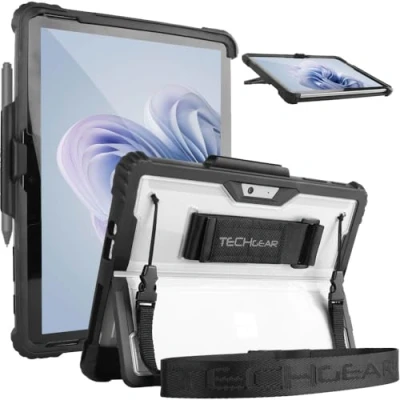 Abbildung von TECHGEAR DuraTUFF Hülle kompatibel mit Microsoft Surface Go 4, 3, 2 [Signature Keyboard kompatibel] Robuste, stoßfeste Schutzhülle Handschlaufe, Schultergurt, Ständer und Stifthalter