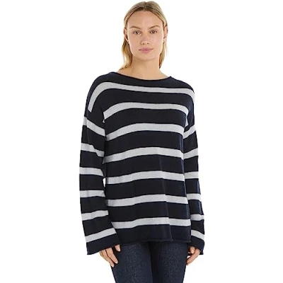 Abbildung von Tommy Hilfiger Damen Pullover Soft Wool Boat Neck Strickpullover, Mehrfarbig (Breton Stp/ Desert Sky/ Ecru), XL