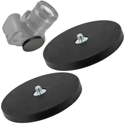 Abbildung von Neodym Magnet Gummiert Magnetische Halterung mit 1/4 Zoll Gewinde Kamerahalterung Kamera Mount für Actioncam DSLR GoPro oder Studio Lampen (88mm 55KG, 2 Stück)