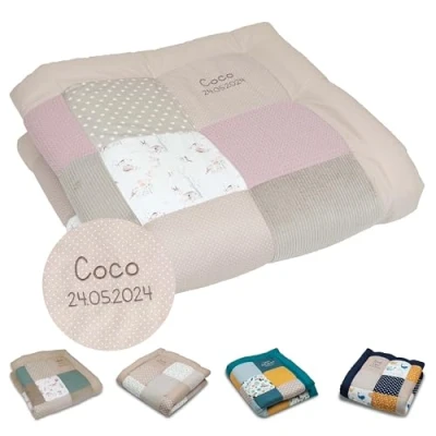 Abbildung von ULLENBOOM Krabbeldecke für Baby mit Personalisierung, 100% OEKO TEX Materialien, Märchenwald 120x120 cm Babydecke Namen und Datum, ideal als Spieldecke personalisiertes Geschenk zur Geburt