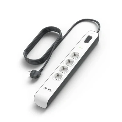 Abbildung von Belkin Surge Plus 4 fach Steckdosenleiste mit Überspannungsschutz (inkl. 2 USB Anschlüsse 2,4A, 2m Kabel) weiß/grau, BSV401VF2M