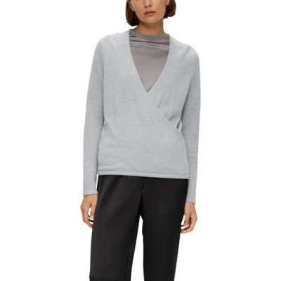 Abbildung von s.Oliver Black Label IM Wickeldesign Strickpullover, Damen, Größe: 34, Grau