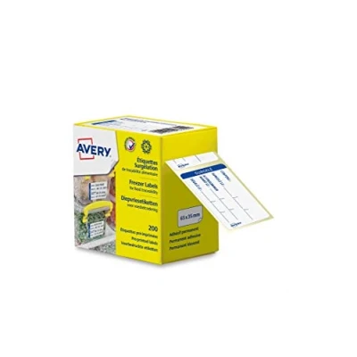 Abbildung von AVERY Rolle mit 200 vorgedruckten Etiketten für Lebensmittel, Restaurant oder Zuhause, 65 x 35 mm