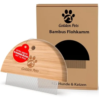 Abbildung von Golden Pets Bambus Flohkamm I Entfernt Flöhe bei Hunde &amp; Katzen Läusekamm, Staubkamm, Haustierkamm, Zeckenbürste, Nissenkamm + Gratis Pflegehandbuch