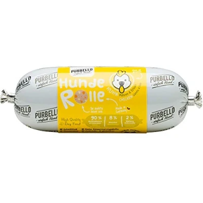 Abbildung von PURBELLO Hunde Rolle Huhn mit Möhren &amp; Erbsen Monoprotein Hundefutter hohem Fleischanteil Nassfutter für Hundewurst schnittfest getreidefrei 8 x 200 g