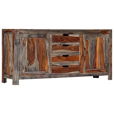 Abbildung von vidaXL Sheeshamholz Massiv Sideboard mit 2 Türen 4 Schubladen Anrichte Kommode TV Schrank Board Lowboard Fernsehtisch Palisander Grau 160x40x75cm