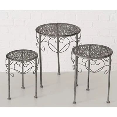 Abbildung von Spetebo Blumenhocker Pflanztisch Lilli / Orania 3 tlg rund grau (Set, 1 St., 3er Set), 40 34 27 cm mit Ornamenten