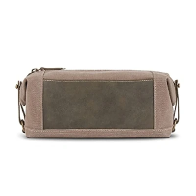 Abbildung von LONDO Kulturbeutel aus echtem Leder und Canvas Reise Dopp Kit Unisex (Grün)