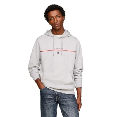 Abbildung von Tommy Hilfiger Monotype Stripe LOGO Terry Hoody Kapuzenpullover, Herren, Größe: Small, Light grey heather