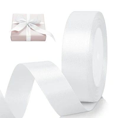 Abbildung von AiQInu Satinband Weiss, 25mm, 22 Meters Satin Dekoband weiß Präsent Geschenkband breit, Stoffband für Kleid Hochzeit, Geburtstag Geschenke,Satin Dekoband, Deko Band Geschenkverpackung