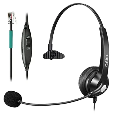 Abbildung von Telefon Headset RJ9 mit Mikrofon Noise Cancelling, Festnetztelefon Kopfhörer für Gigaset DA710 Polycom VVX411 Avaya 1408 Fanvil X4 Alcatel Lucent Büro Call Center Deskphone, Kristallklar Chat