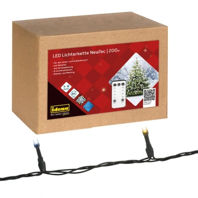 Abbildung von Idena 31269 LED Lichterkette mit 200 LEDs in Weiß und Warmweiß, 8 Stunden Timer Funktion, Dimmer Memoryeinstellungen, ca. 27,9 m lang, zum Basteln, als Party Deko, Weihnachtsdeko, Hochzeit
