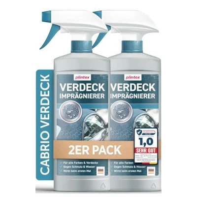 Abbildung von PLINTEX® 2x580ml Cabrio Verdeck Imprägnierung I Imprägnierspray für Textil und Stoffdach pflege langanhaltende Versiegelung PFC freier Imprägnierer