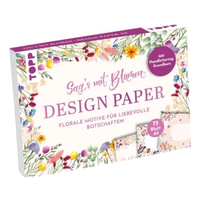 Abbildung von Design Paper A5 Sag&#039;s Mit Blumen, Handlettering Grundkurs, 75 Motivpapiere (DIN A5, 220 g/m²), in 25 Designs, 16 Seiten Softcover