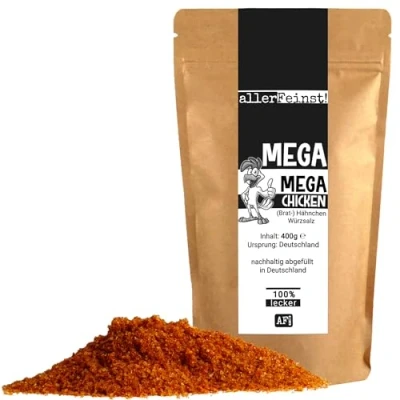 Abbildung von allerFeinst! Premium Brathähnchen Gewürz Mega Chicken Big Pack köstliches Hähnchen Gewürzsalz für Marinaden, Wings und mehr, 1er (1 x 400g)