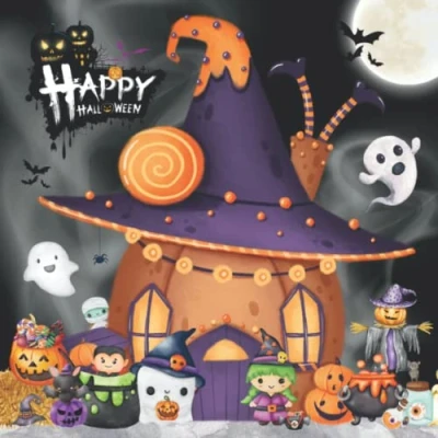 Abbildung von Happy Halloween: Halloween Malbuch für Kinder, 50 lustige Motive mit Hexen, Kürbissen, Wölfen, Zombies, Gespenstern und mehr Jungen Mädchen