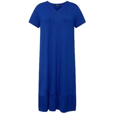 Abbildung von Ulla Popken Split NECK Short Sleeve MIDI Jerseykleid, Damen, Größe: 54/56, Blue