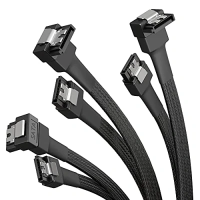 Abbildung von KabelDirekt 3x SATA 3 Kabel 6 Gb/s 30 cm, 90 gewinkelt (Datenkabel, Gbit/s, III/Serial ATA, L Stecker, Set aus Kabeln, verbindet Festplatten/SSDs/Laufwerke mit dem Mainboard, schwarz)